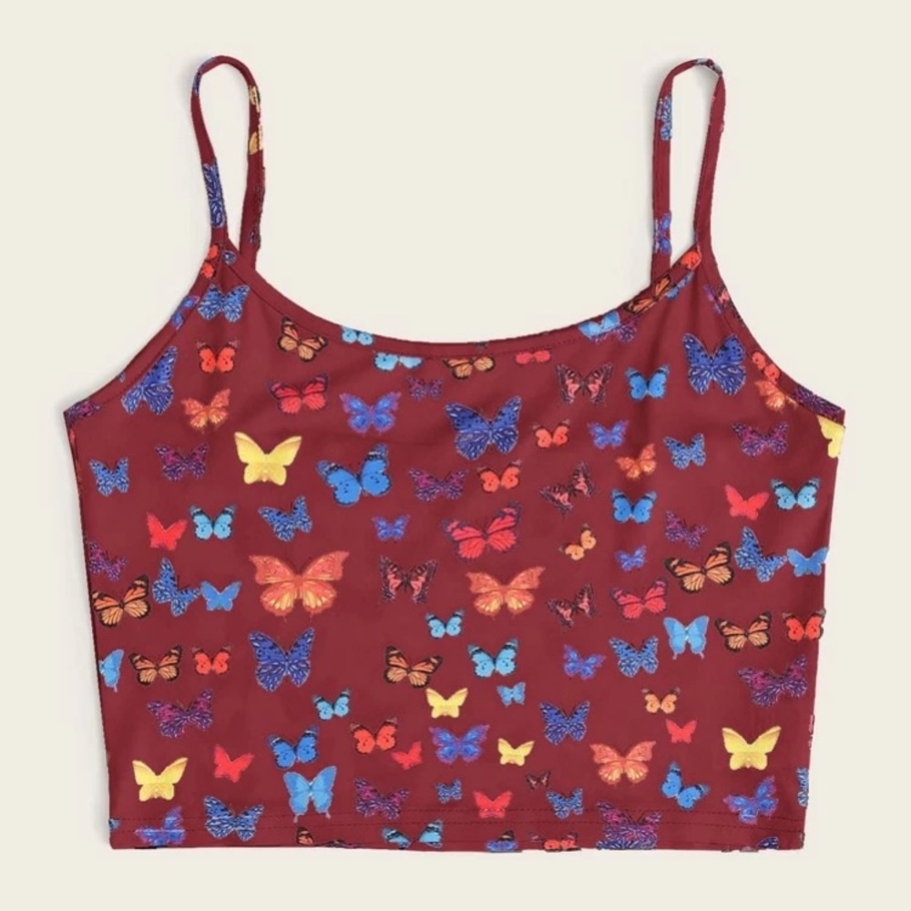 Maroon butterfly crop top